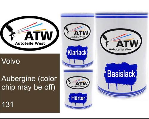 Volvo, Aubergine (color chip may be off), 131: 500ml Lackdose + 500ml Klarlack + 250ml Härter - Set, von ATW Autoteile West.